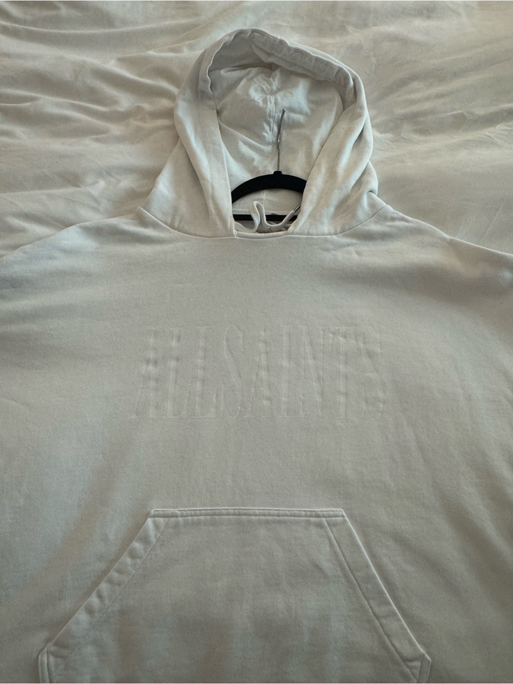 AllSaints oversized monochrome White Pullover Hoodie with Branded Neck Tag - Picture 6 of 12